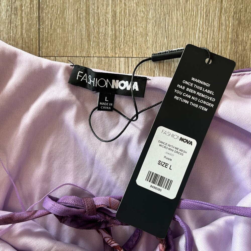 Womens NWT Fashion Nova Purple Printed Mini Dress - L - Picture 8 of 8
